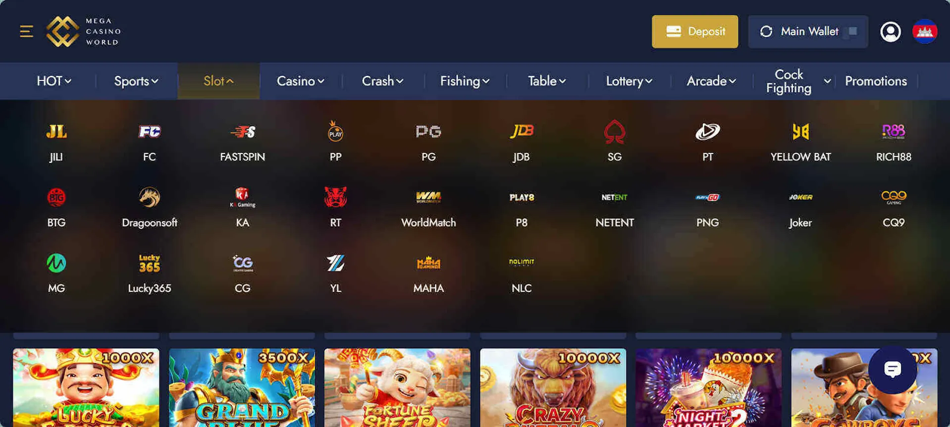 Casino providers at Mega Casino World