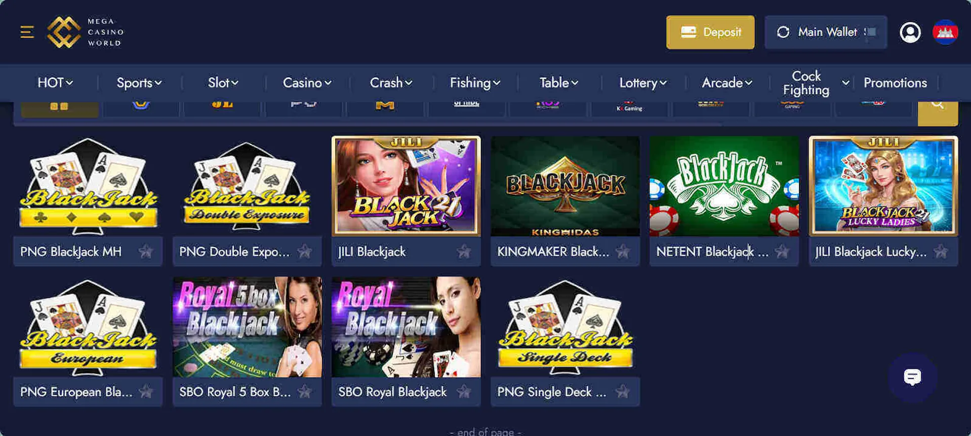 Blackjack at Mega Casino World