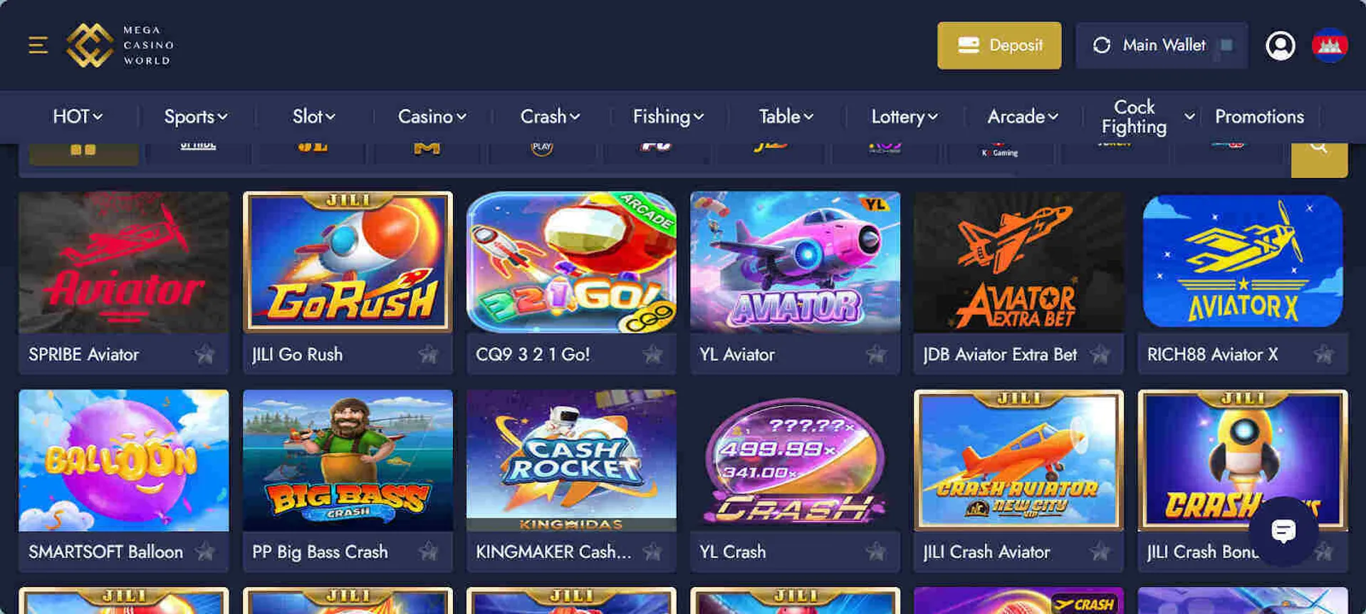 Crash games at Mega Casino World