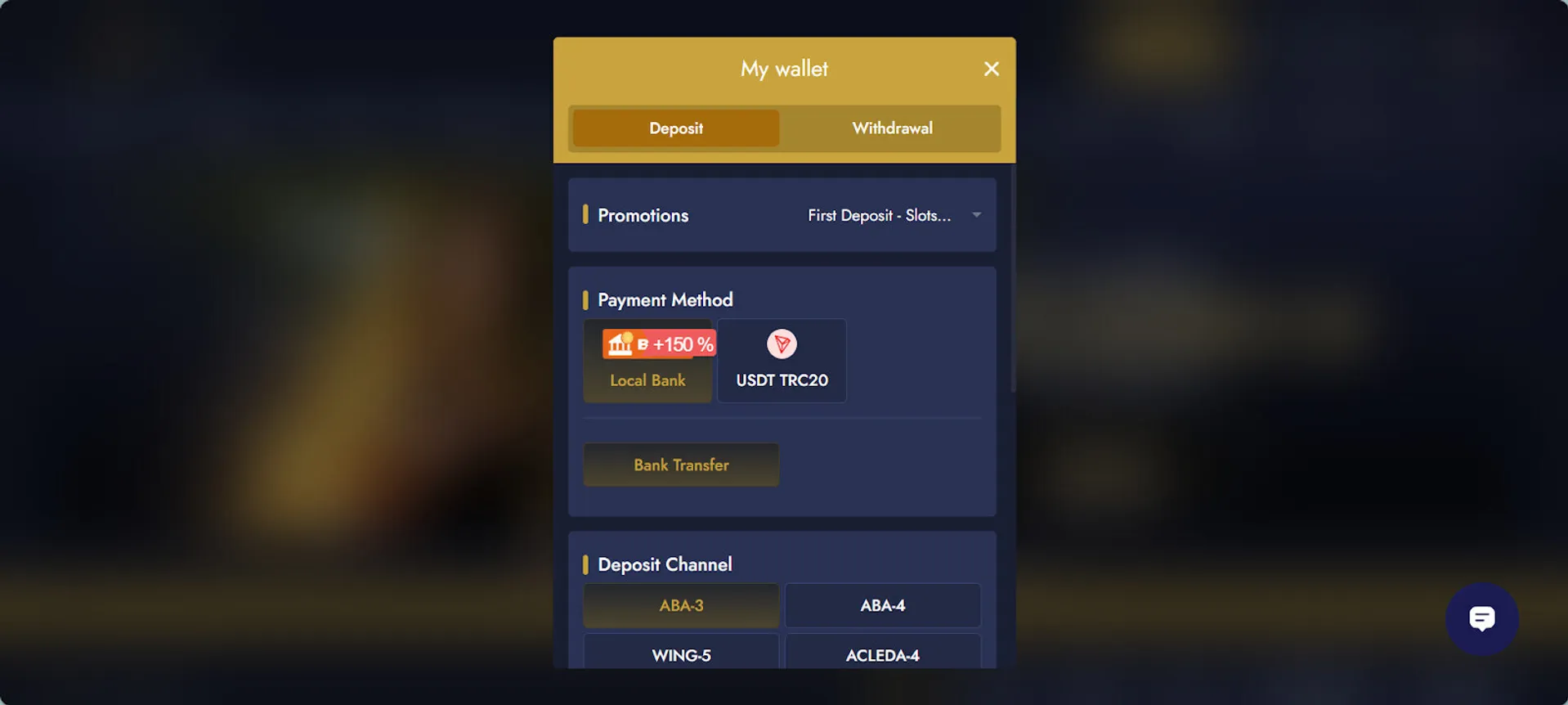 Deposit and withdrawal methods at Mega Casino World