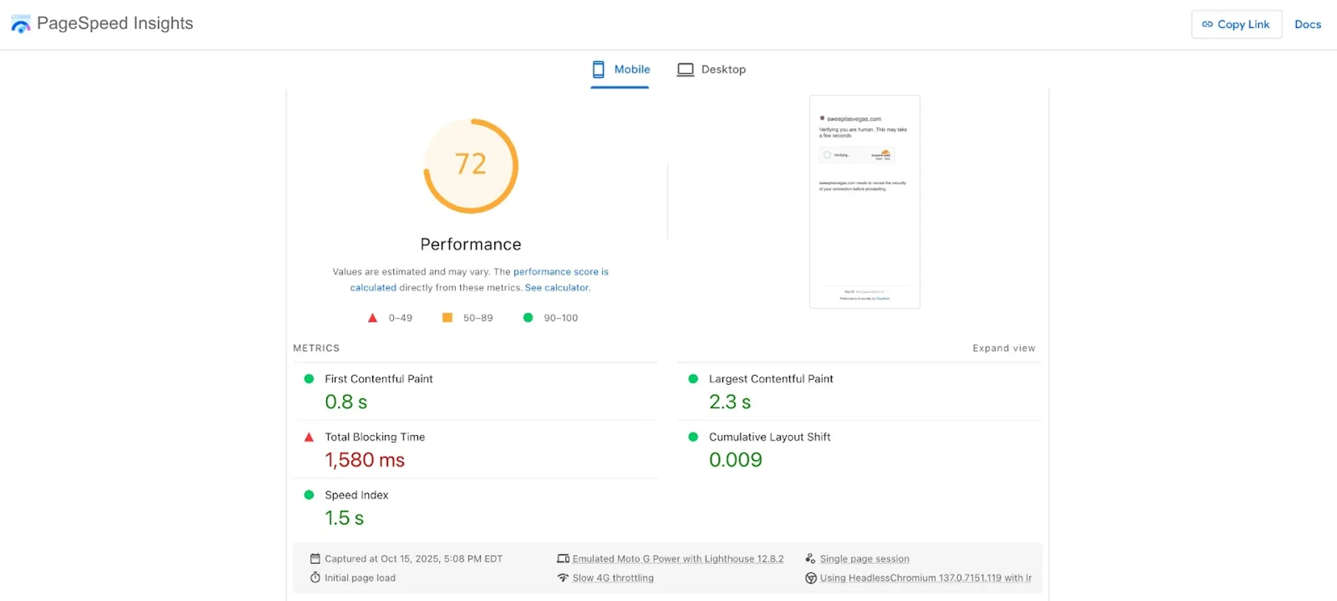 Sweep Las Vegas user experience and site performance