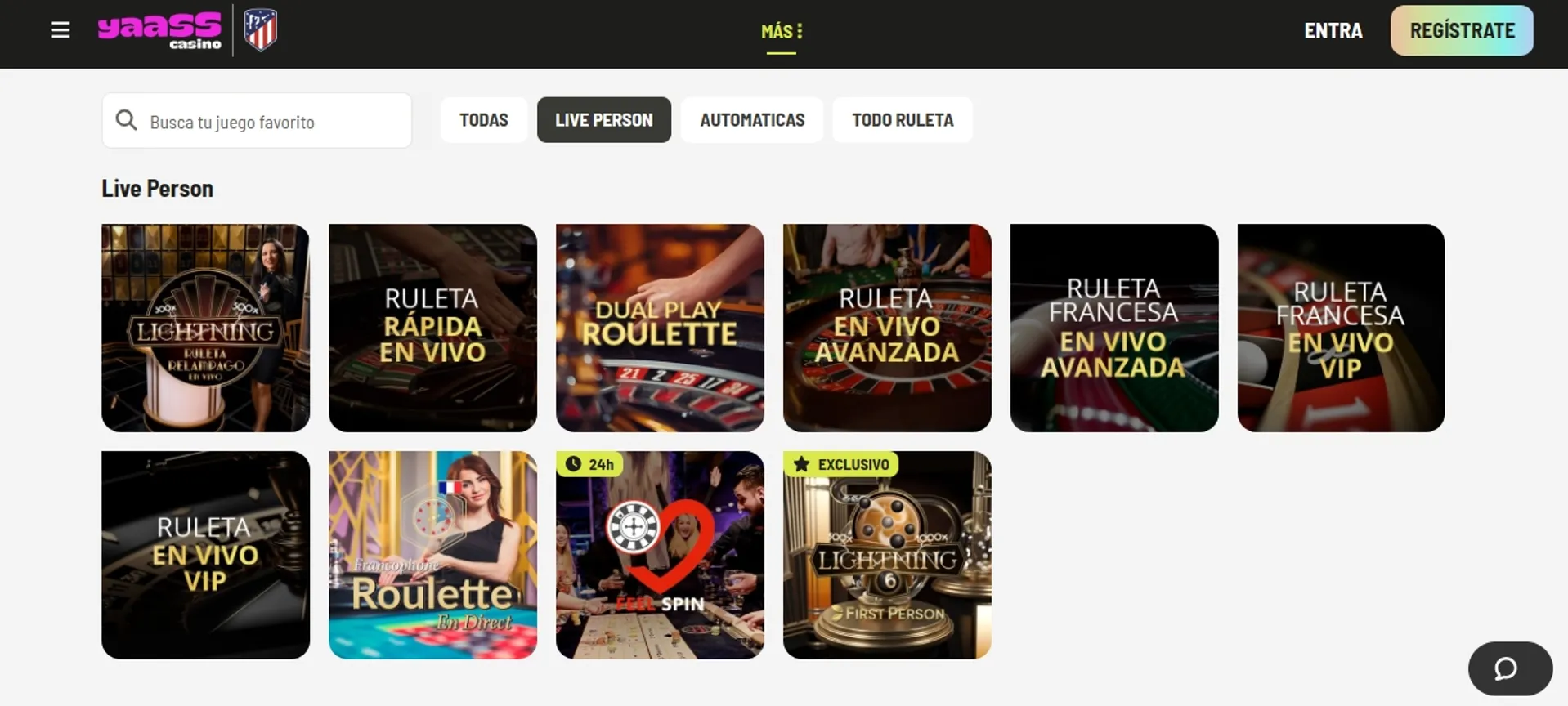 Conoce el catálogo de ruletas en vivo de Yaass casino