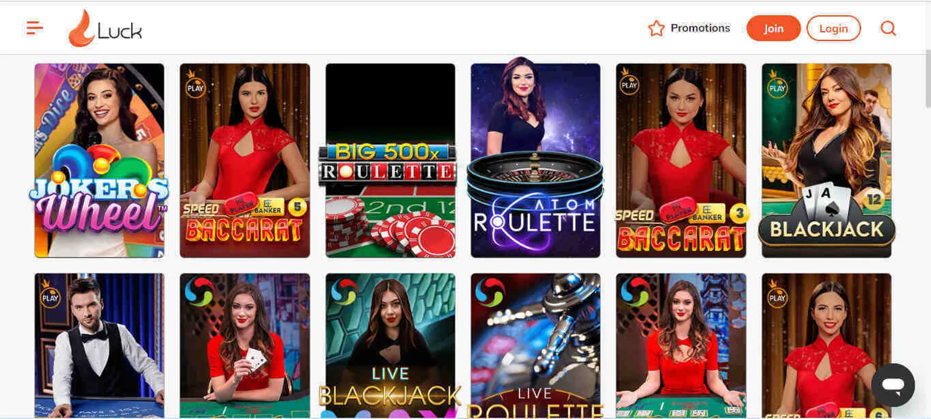 Live dealer games available at Luck Casino