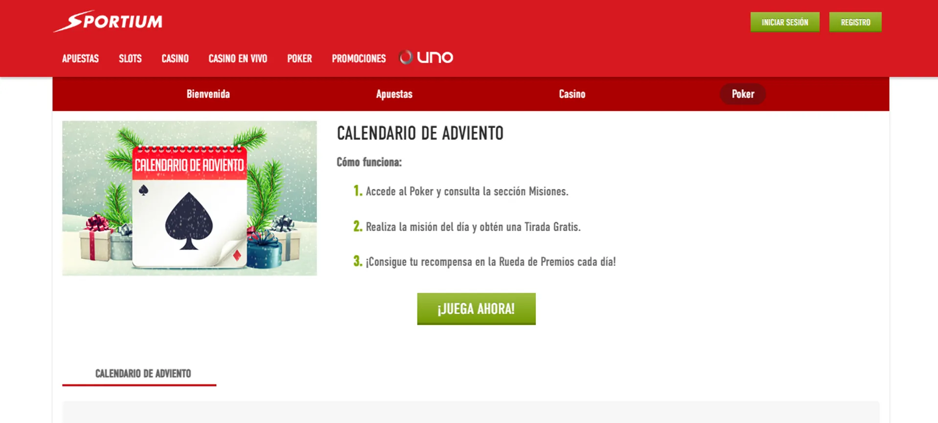 El casino Sportium ofrece calendario de adviento en temporada navideña