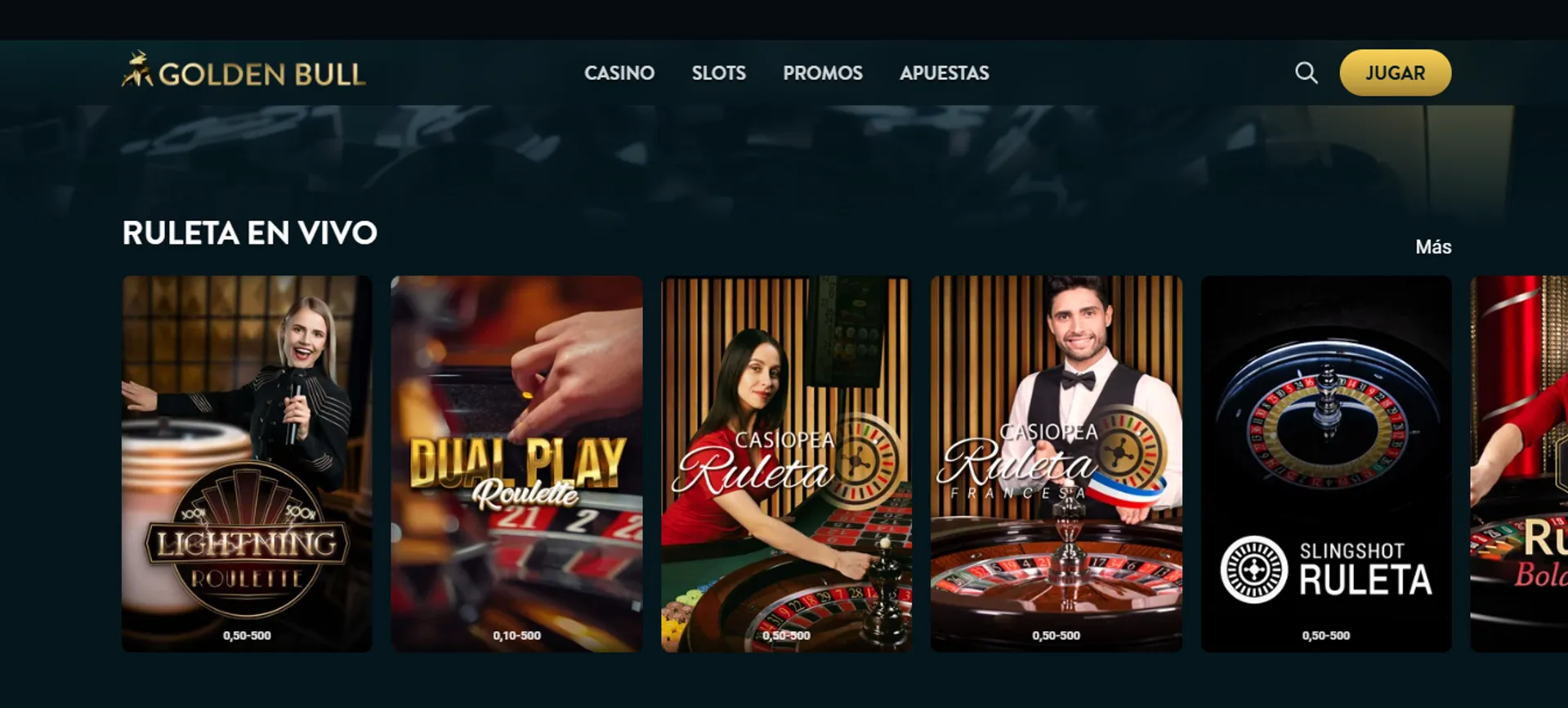 Hay cerca de 20 juegos de ruleta en vivo en Golden Bull