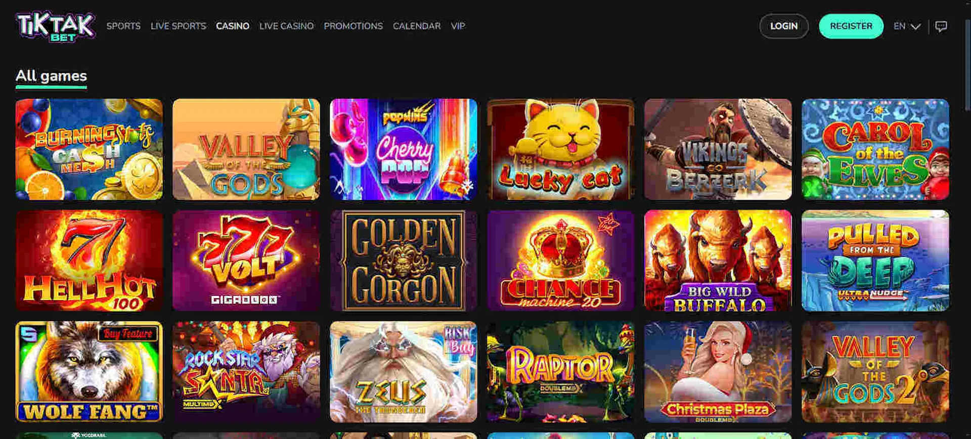 What types of games are available at TikTak Bet?