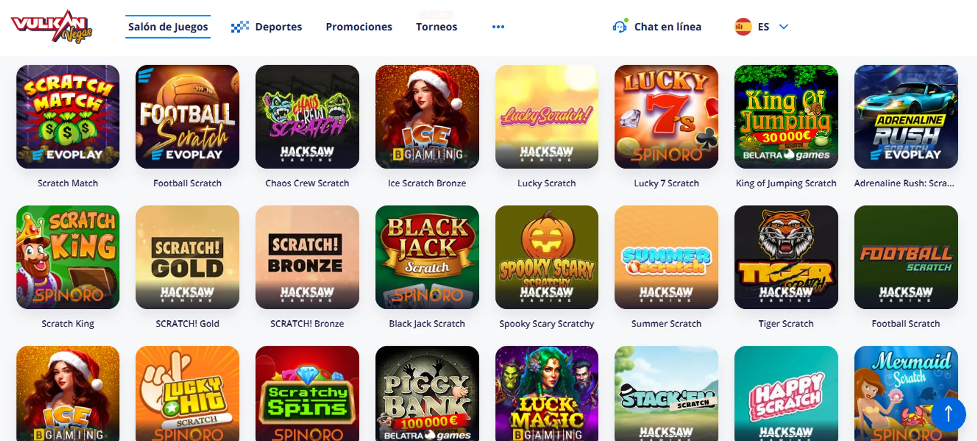 Vulkan Vegas tiene juegos de rasca y gana