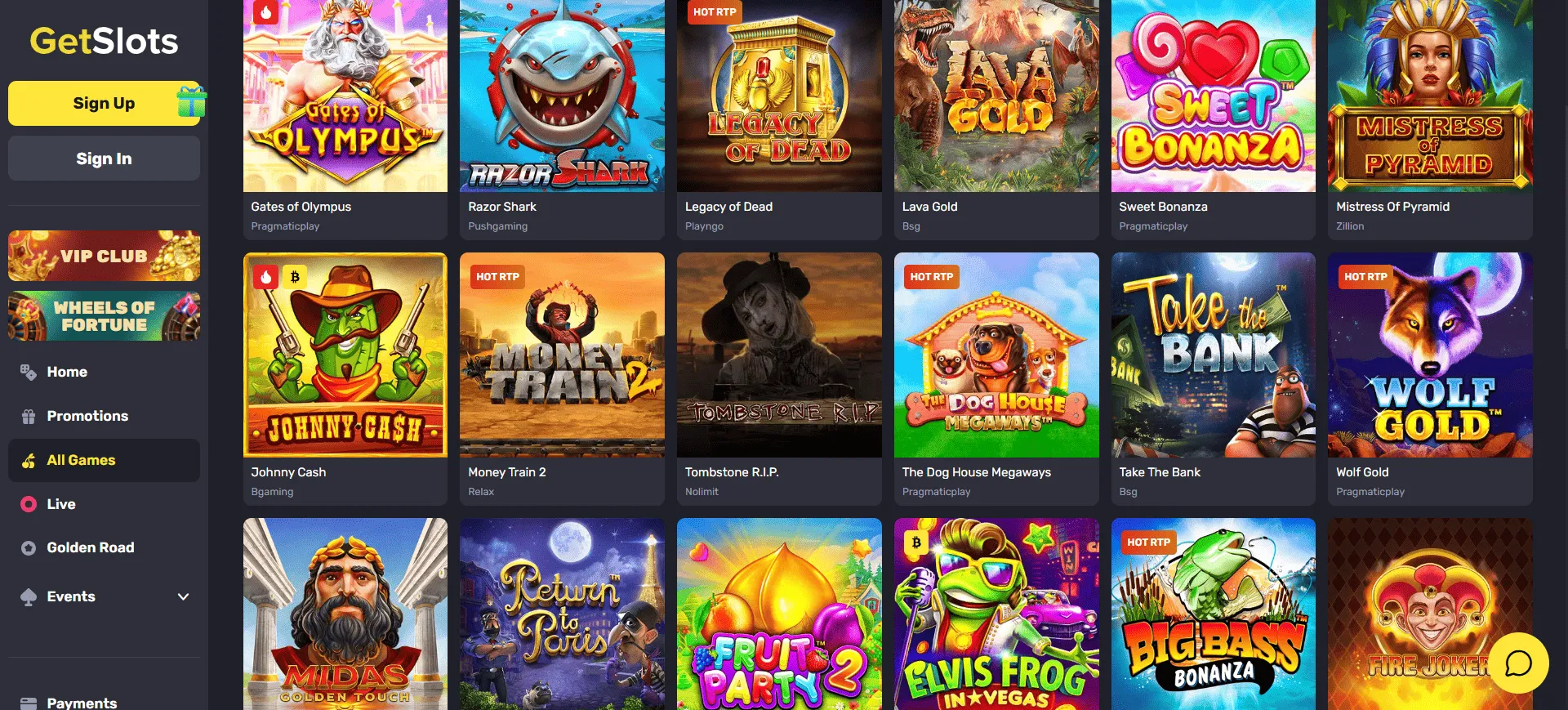 GetSlots casino games
