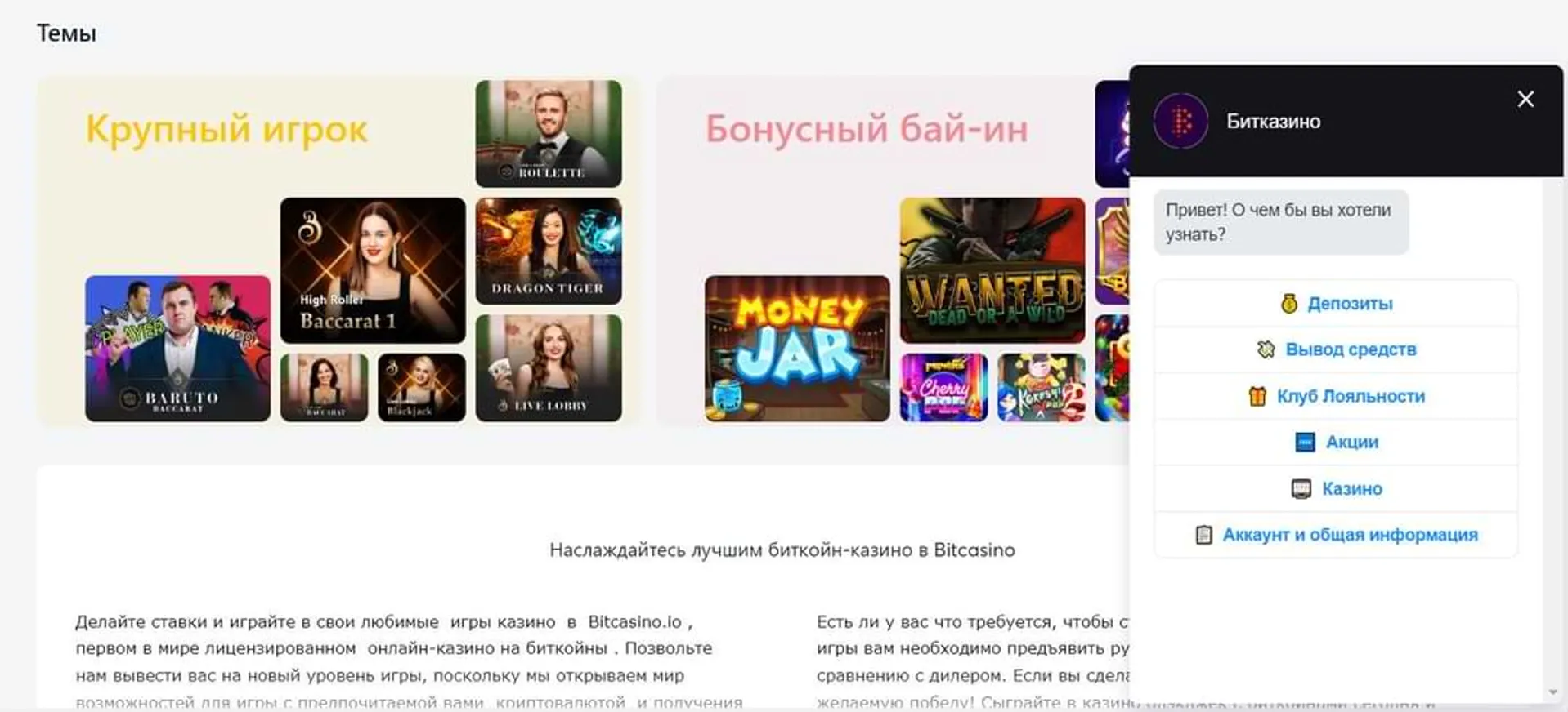 Служба поддержки Bitcasino