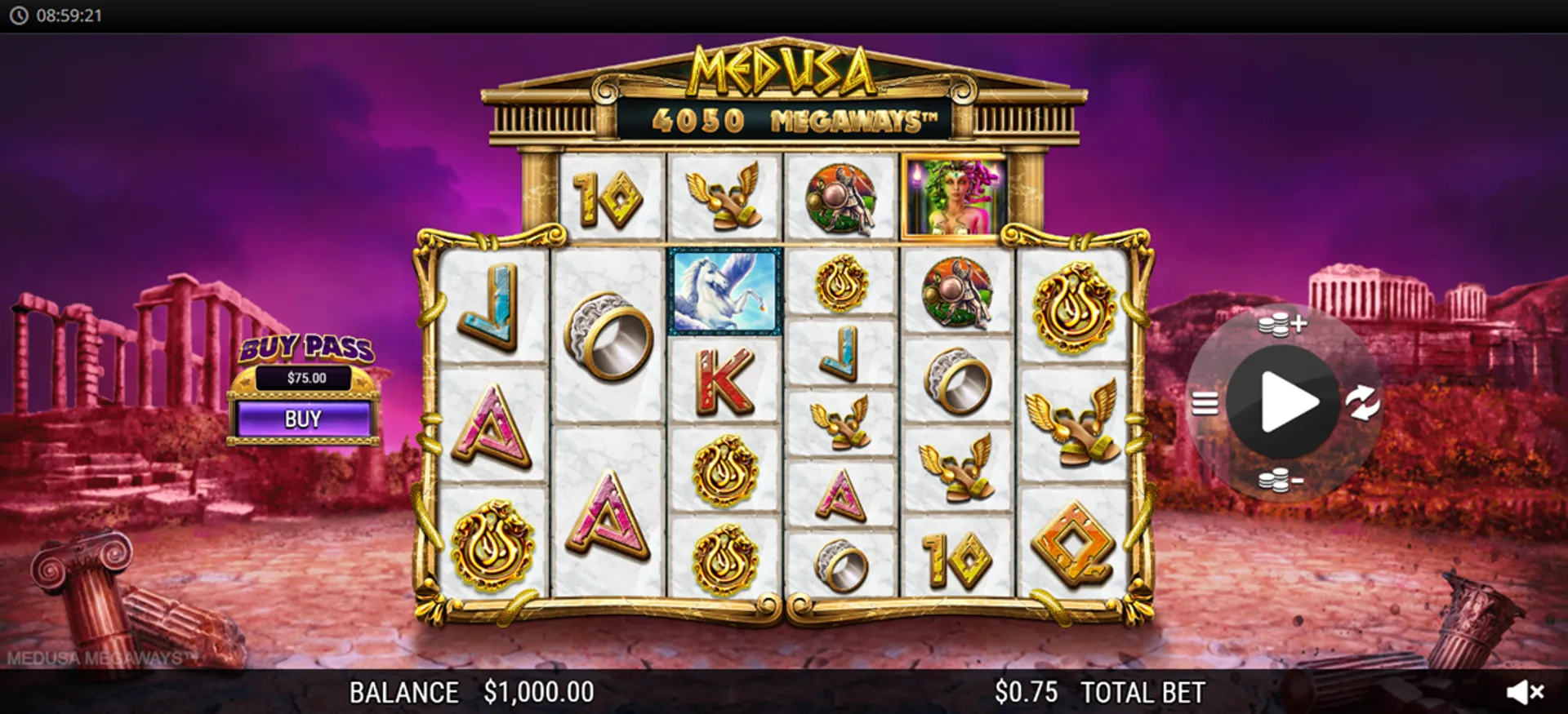 Imagen de una partida de la tragamonedas Medusa Megaways