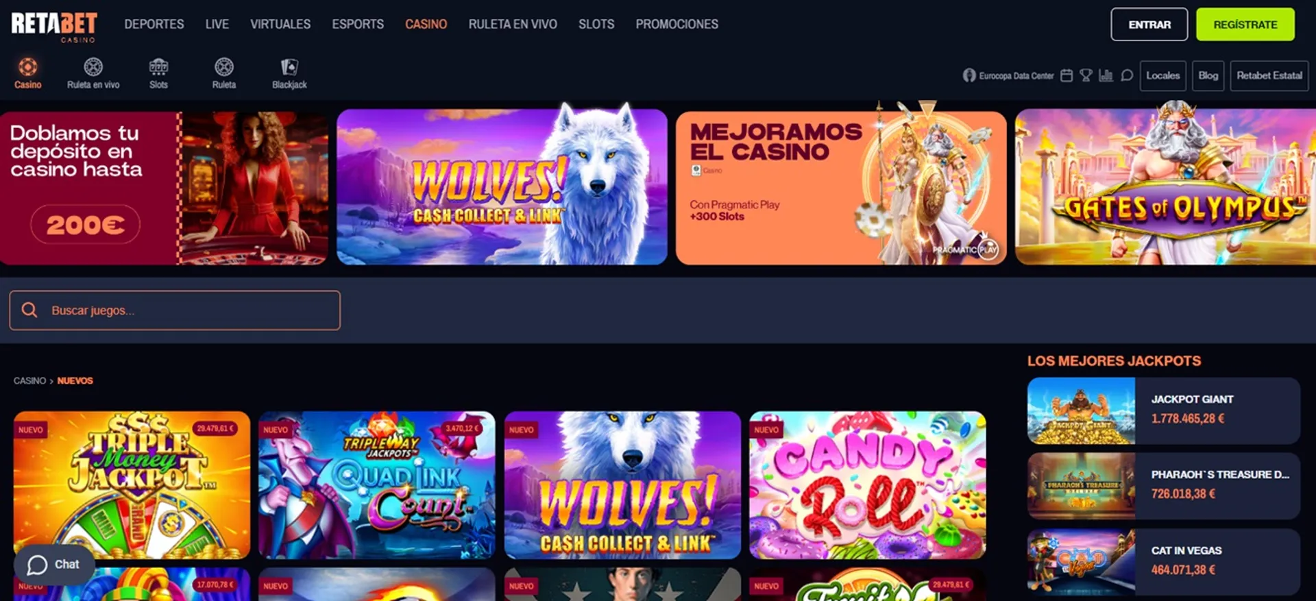 Juegos de casino en Retabet