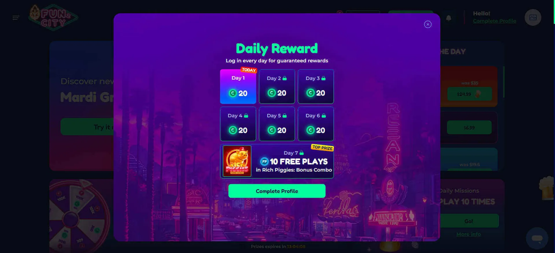 FunzCity daily rewards