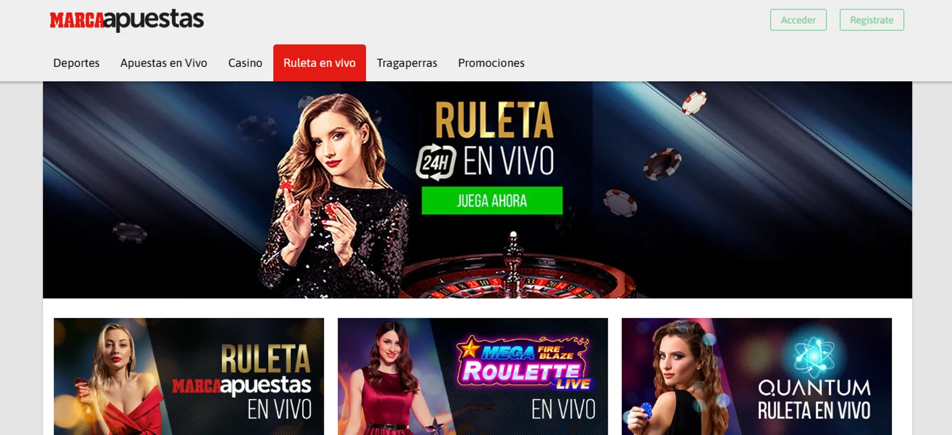 Marca Apuestas tiene un catálogo limitado de ruletas en vivo