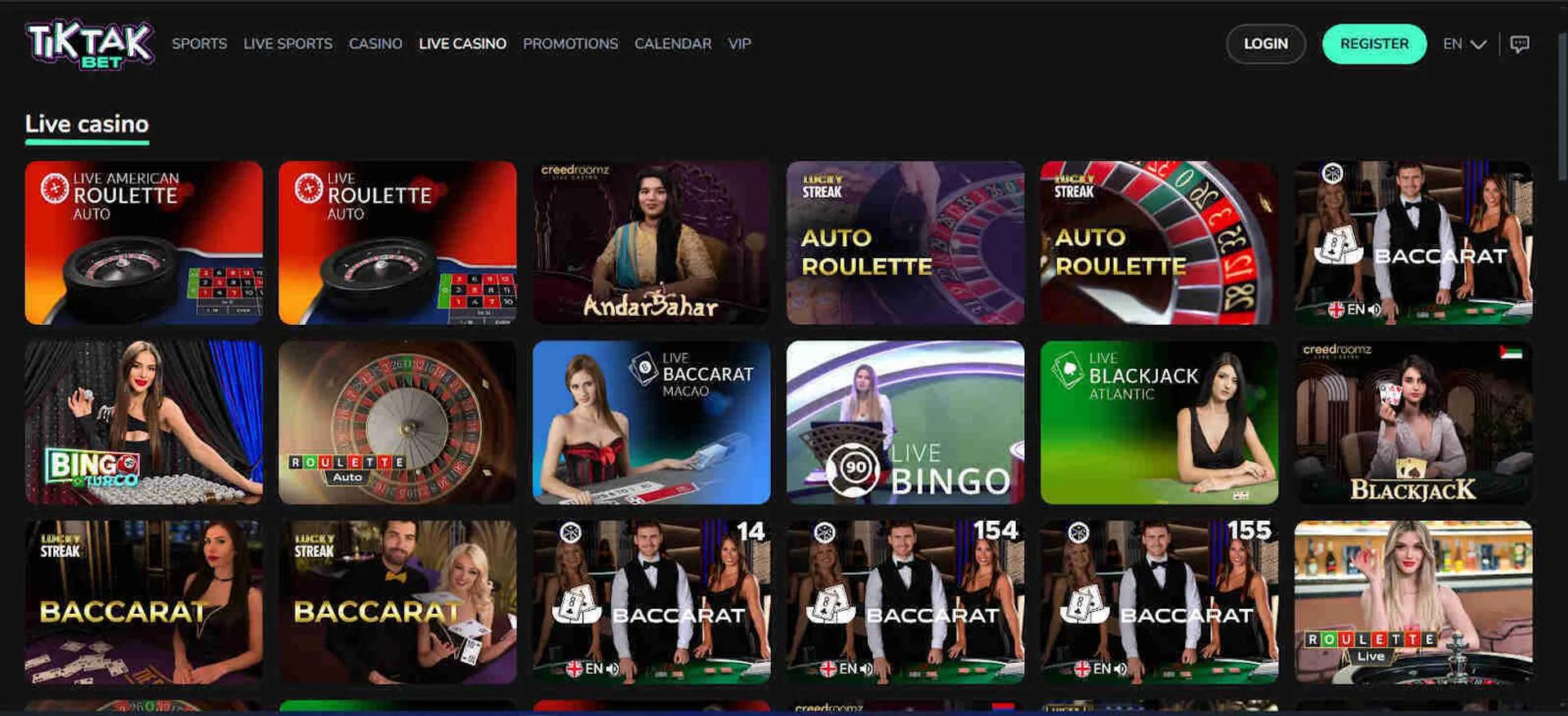 TikTak Bet live dealer games