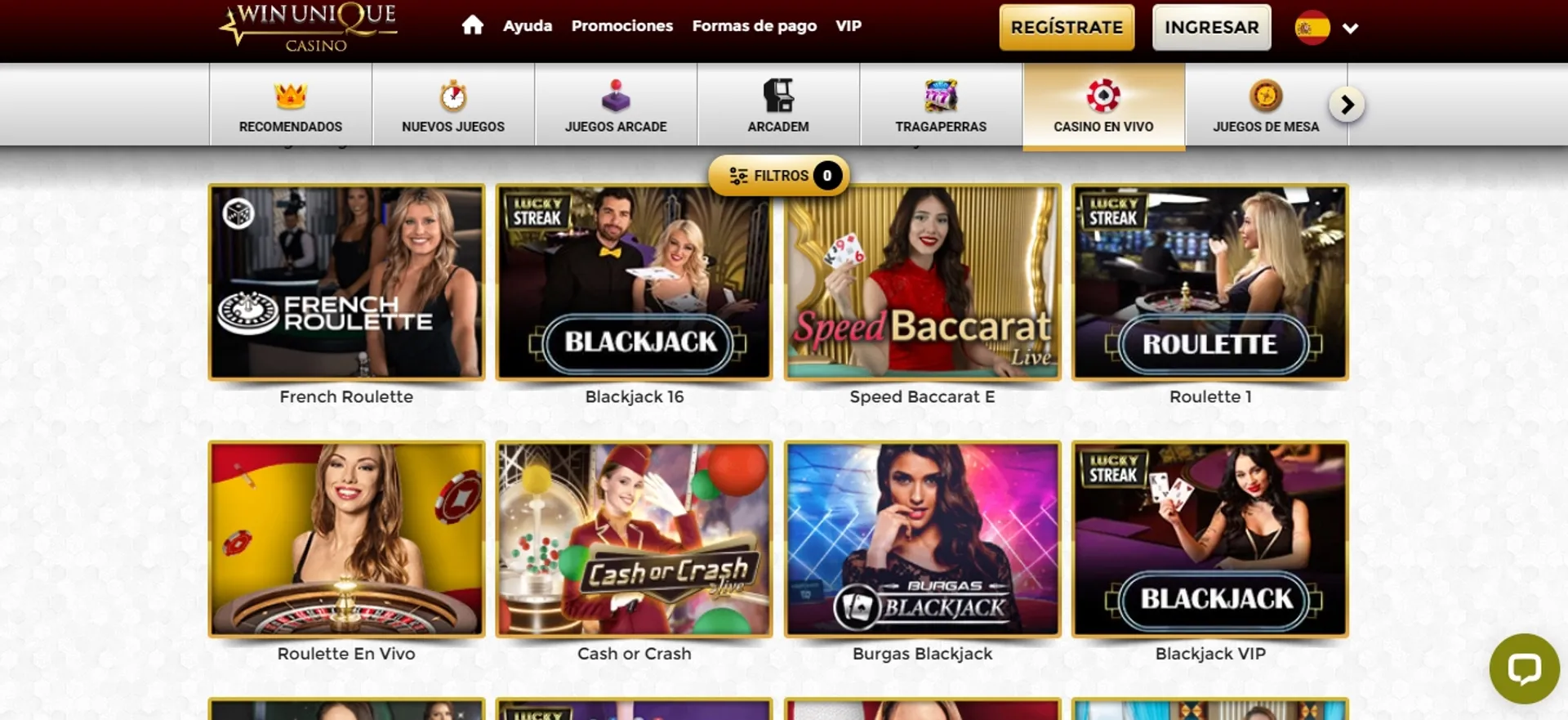 Conoce los juegos de casino en vivo de Unique