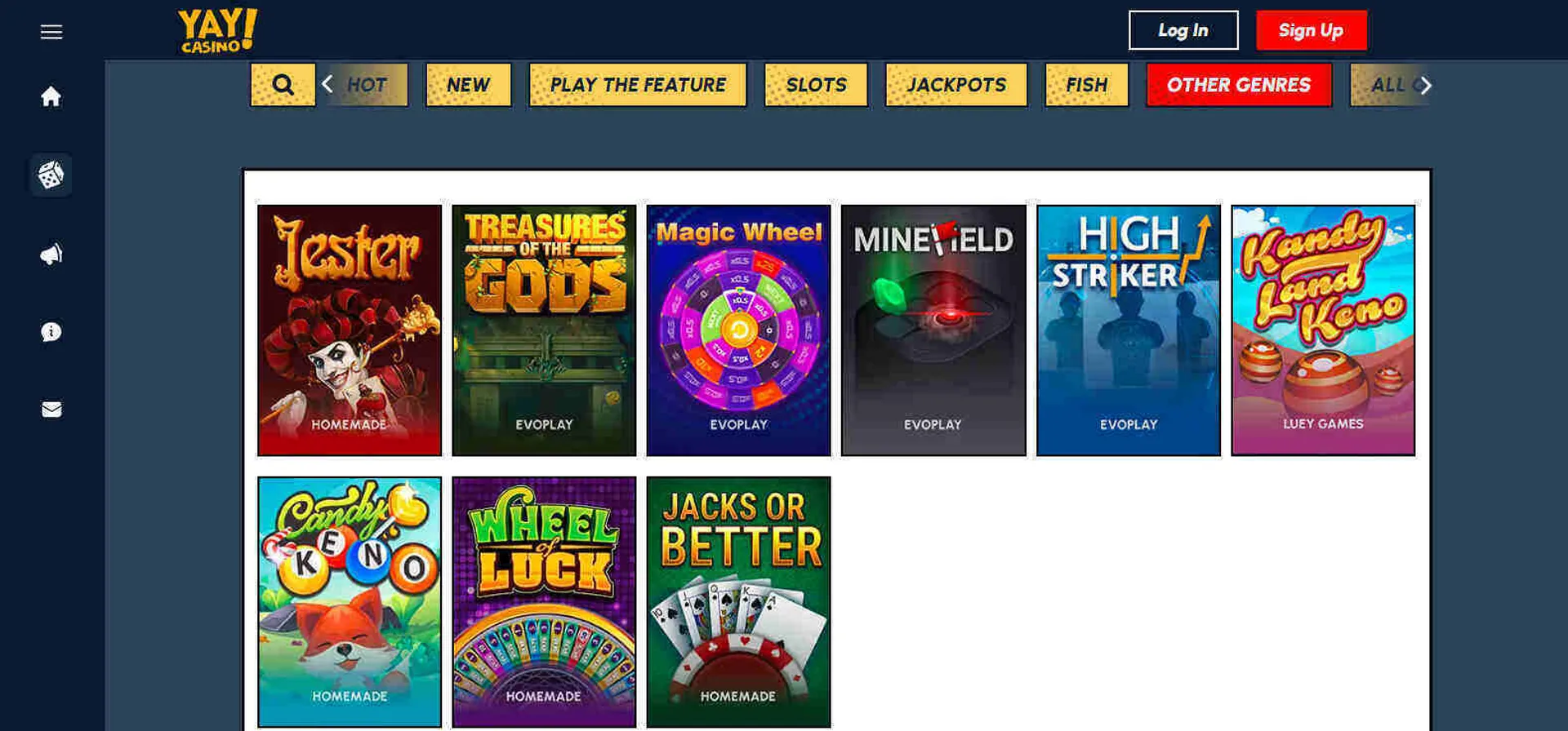 Which games are available at Yay Casino?