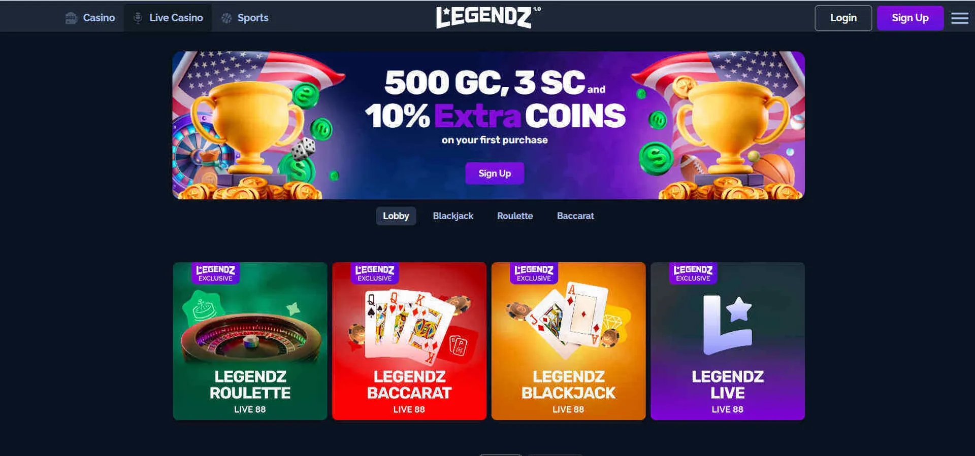 Does Legendz have a live casino?