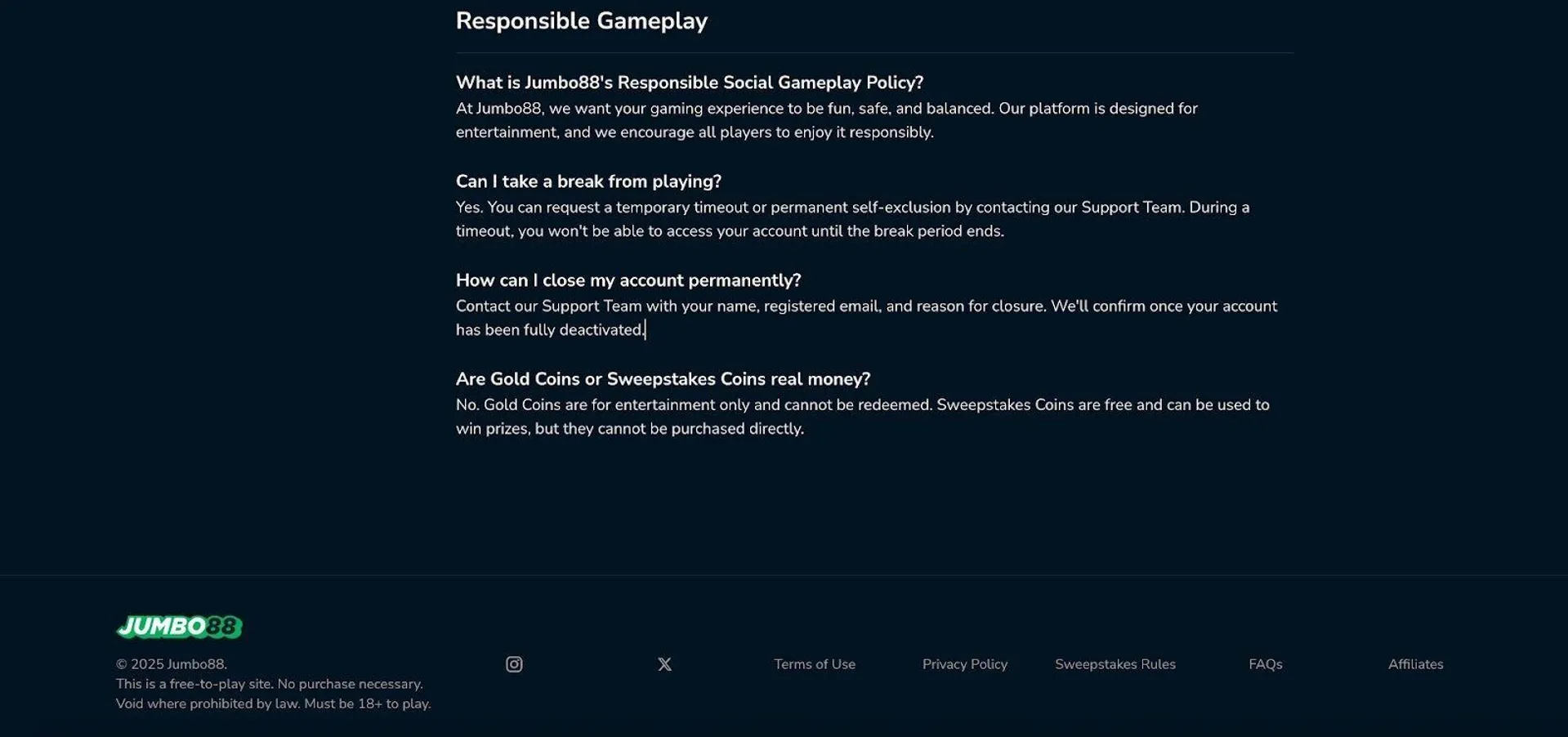 Responsible gameplay at Jumbo88