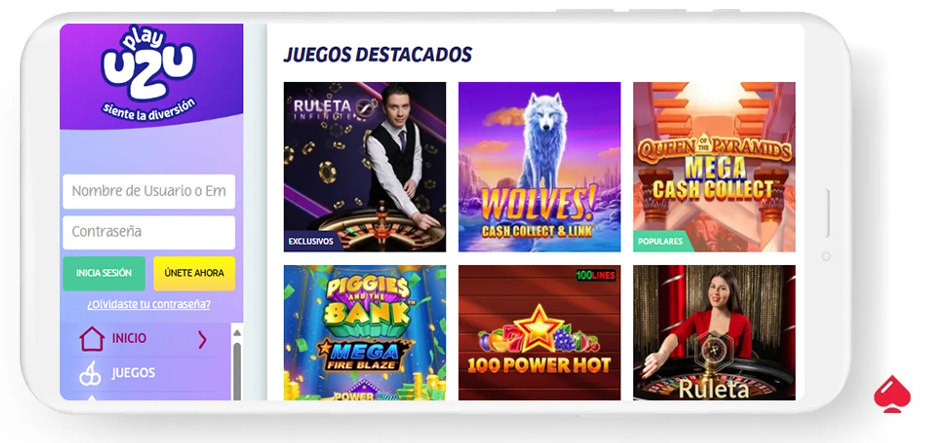 PlayUZU tiene una sección de juegos de casino destacados