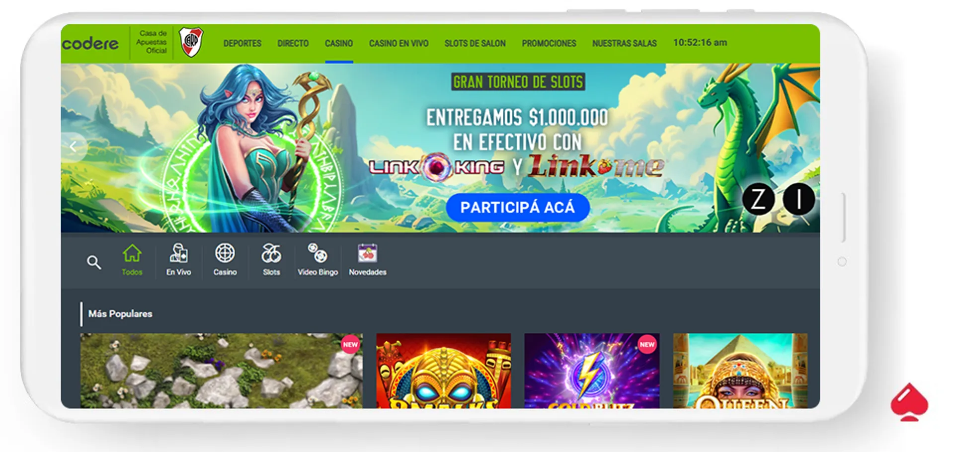 El casino online Codere acepta pesos argentinos