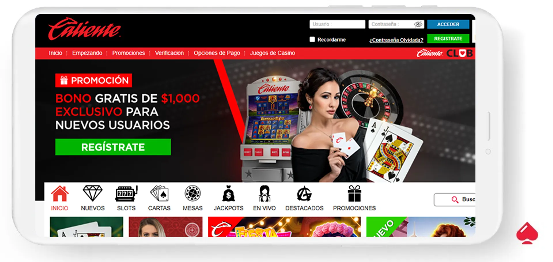 El casino online Caliente ofrece bonos sin depósito