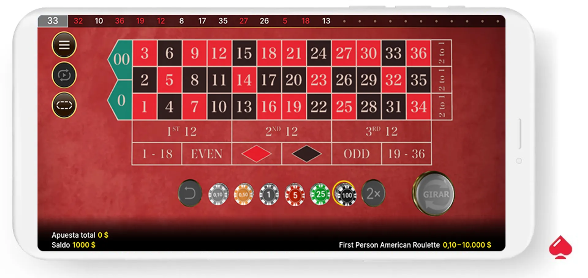 Así luce un juego de ruleta en vivo desde el móvil