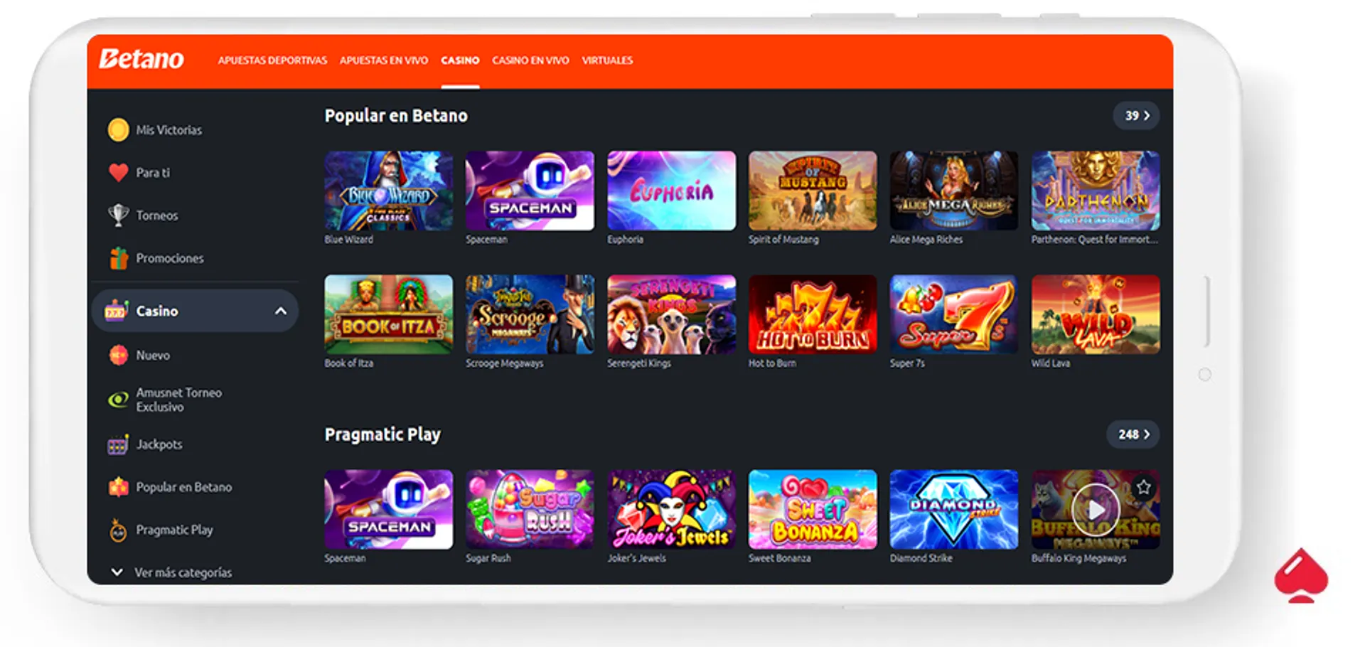 Captura del casino online Betano