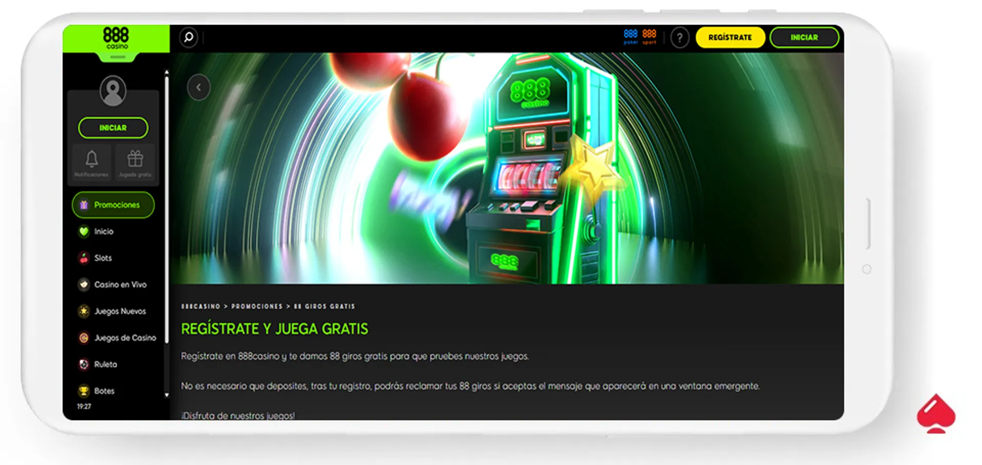 En el casino 888 puedes obtener giros gratis sin depósito