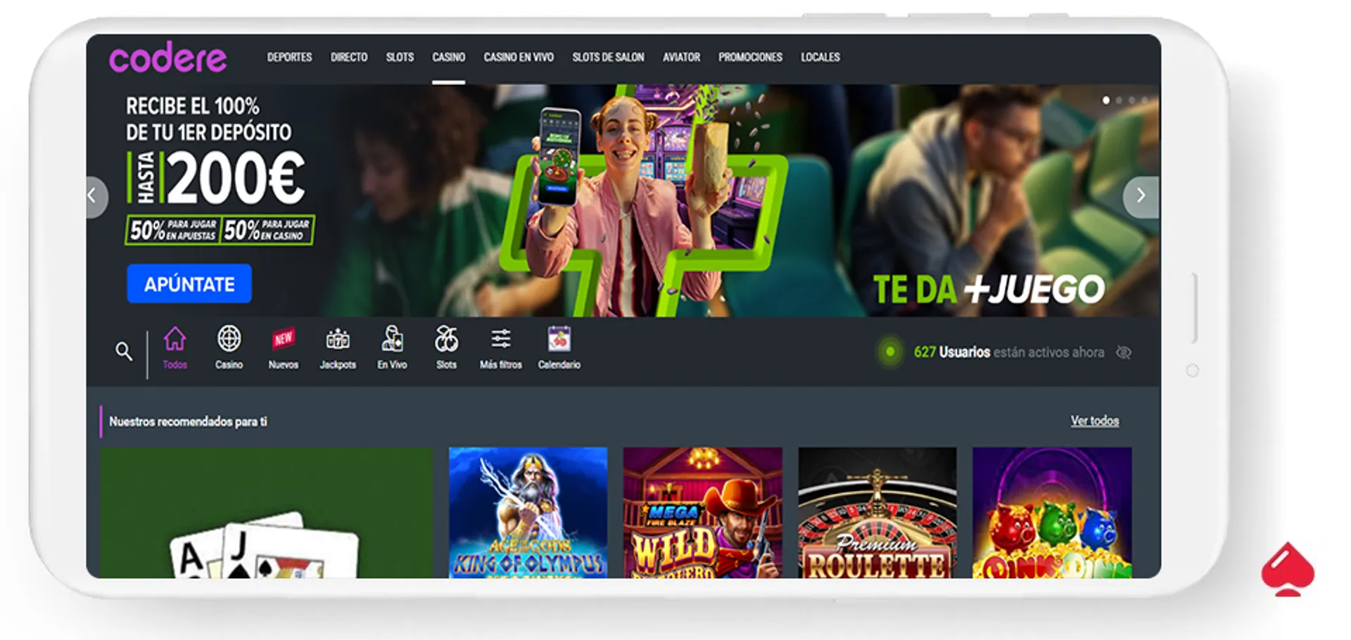 Codere acepta depósitos de 5 euros en adelante