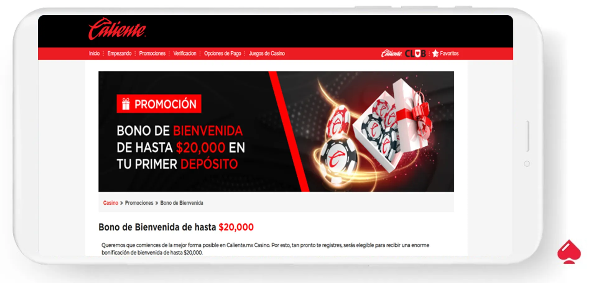 El casino Caliente ofrece un bono de bienvenida en México