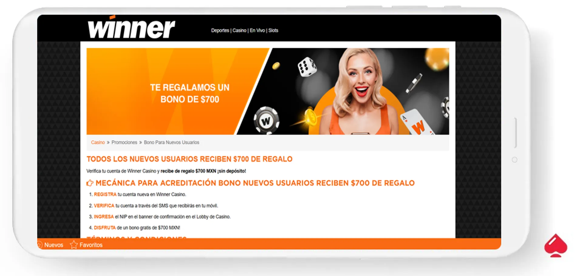 El casino Winner ofrece un bono sin depósito a los mexicanos