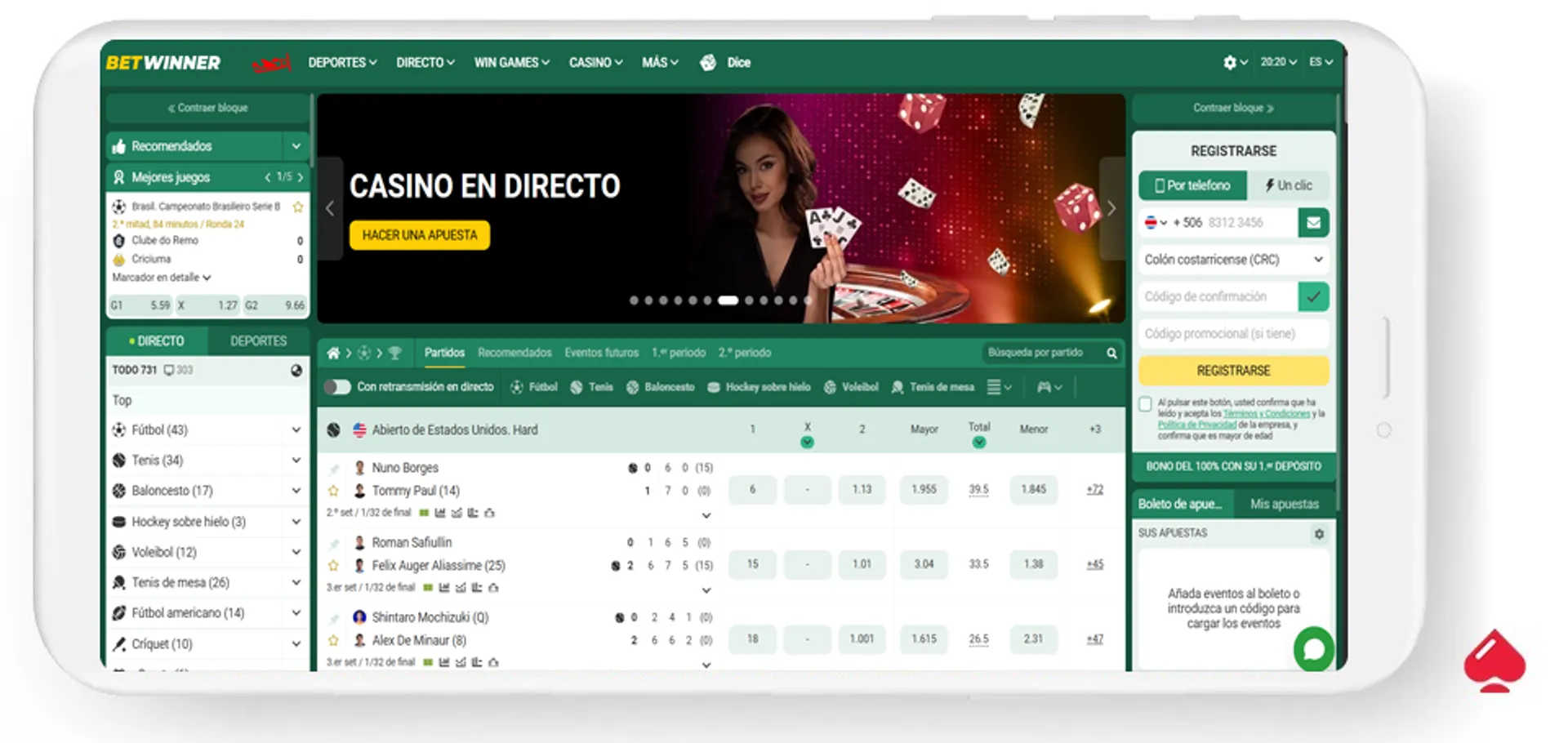 Betwinner acepta jugadores de Costa Rica