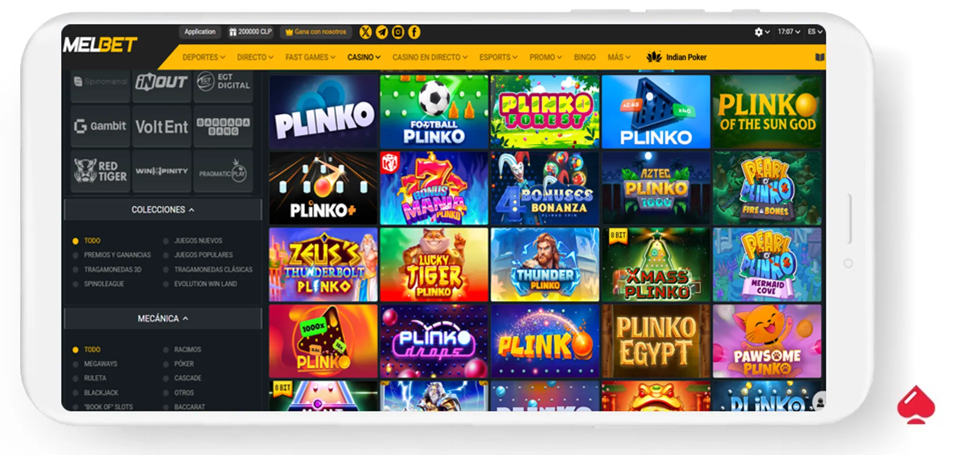 Melbet tiene juegos de Plinko