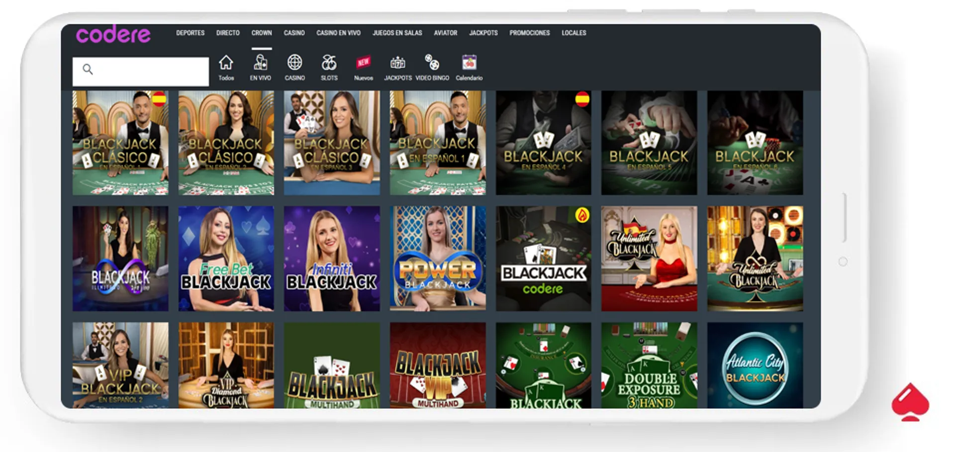 Codere ofrece juegos de blackjack