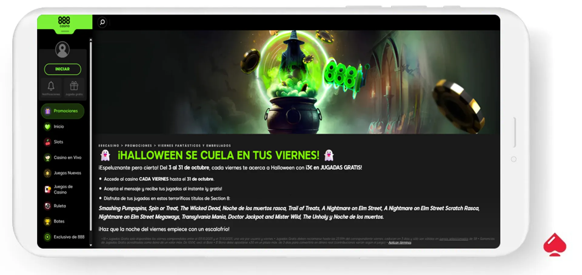 Bono de Halloween en el casino 888