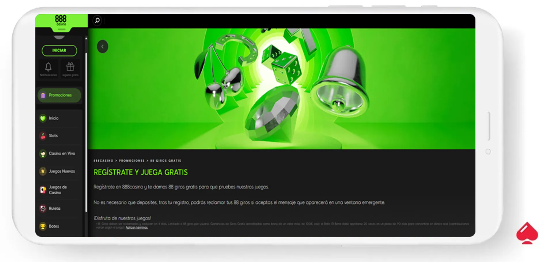El casino 888 ofrece un bono de tiradas gratis sin depósito a los españoles