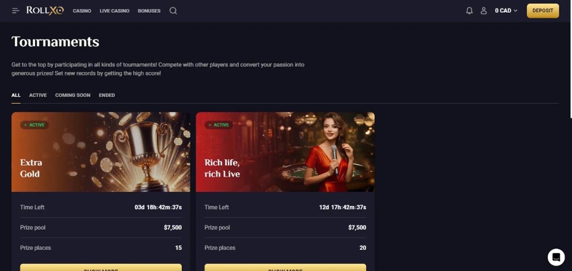 RollXO Casino tournaments