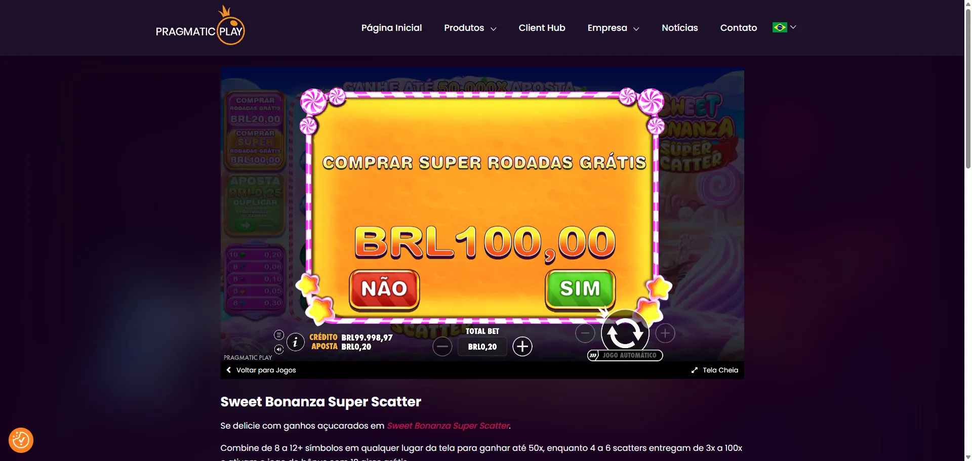 compra de bônus no Sweet Bonanza Super Scatter demo