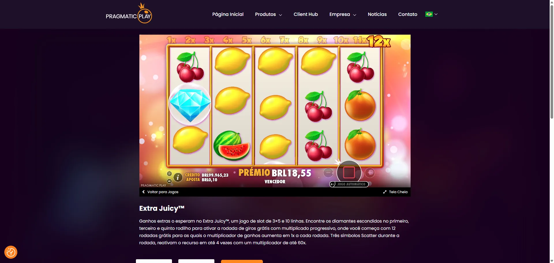 rodada de bônus do Extra Juicy slot