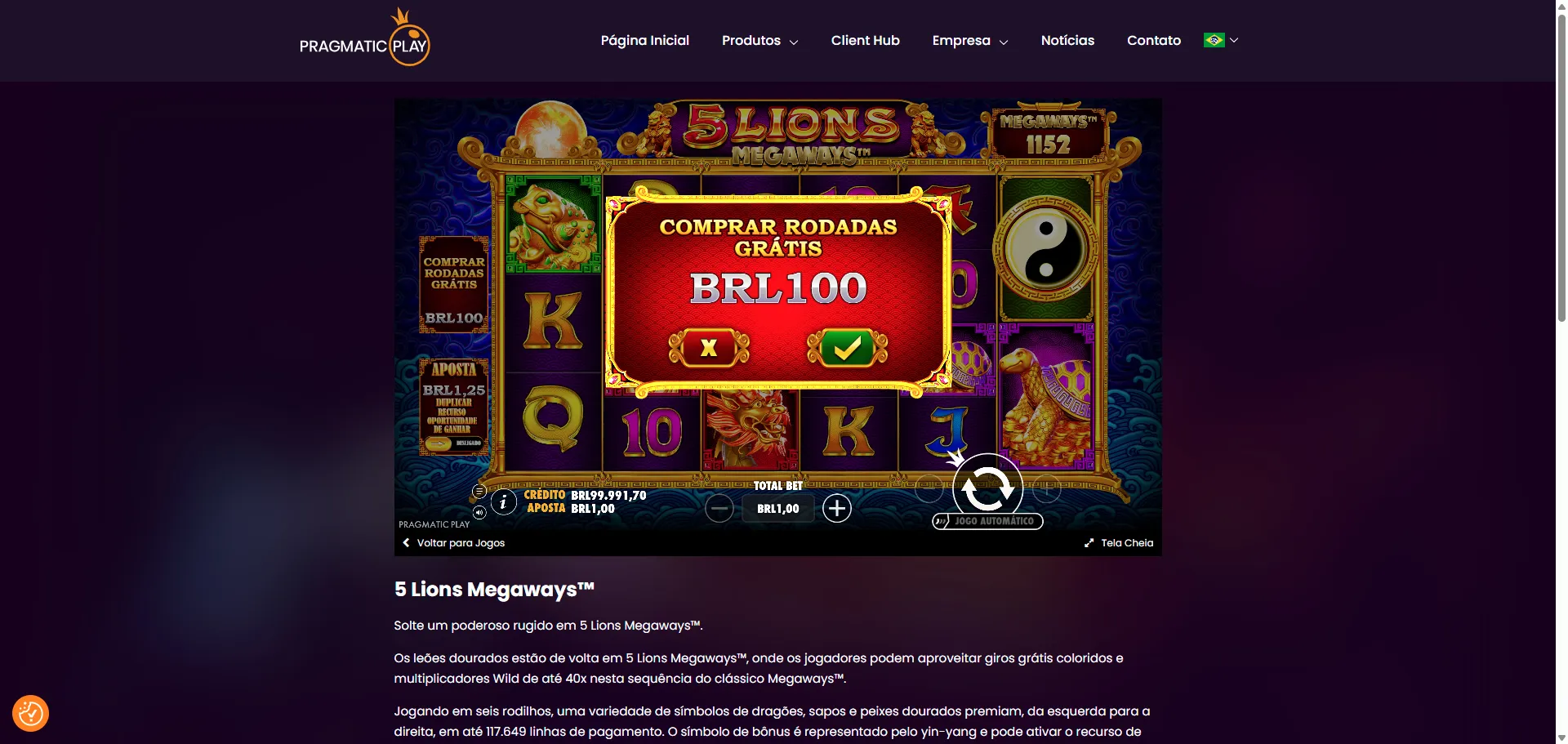 compra de bônus no 5 Lions Megaways demo