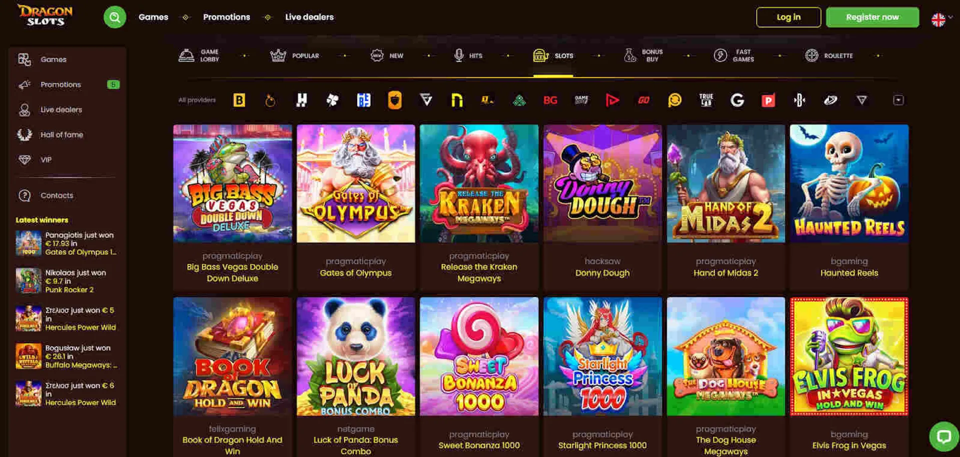 How was Dragonslots Casino slot selection?