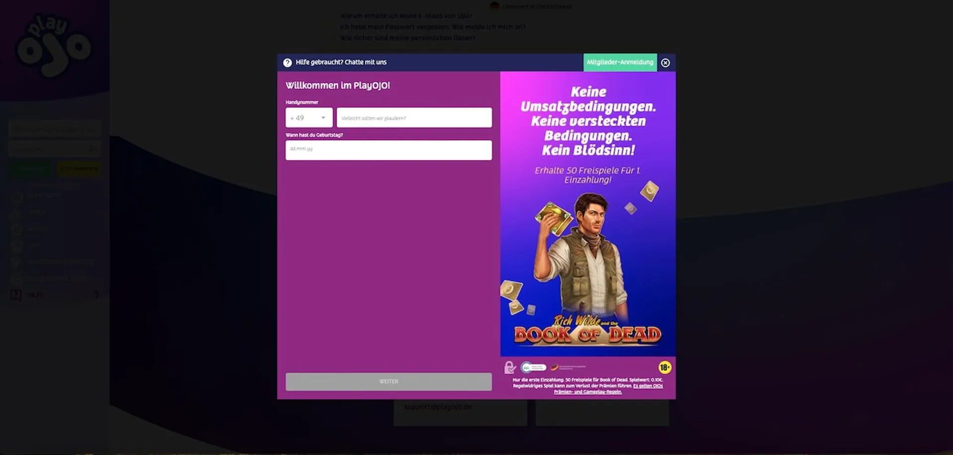 PlayOJO Registrierung