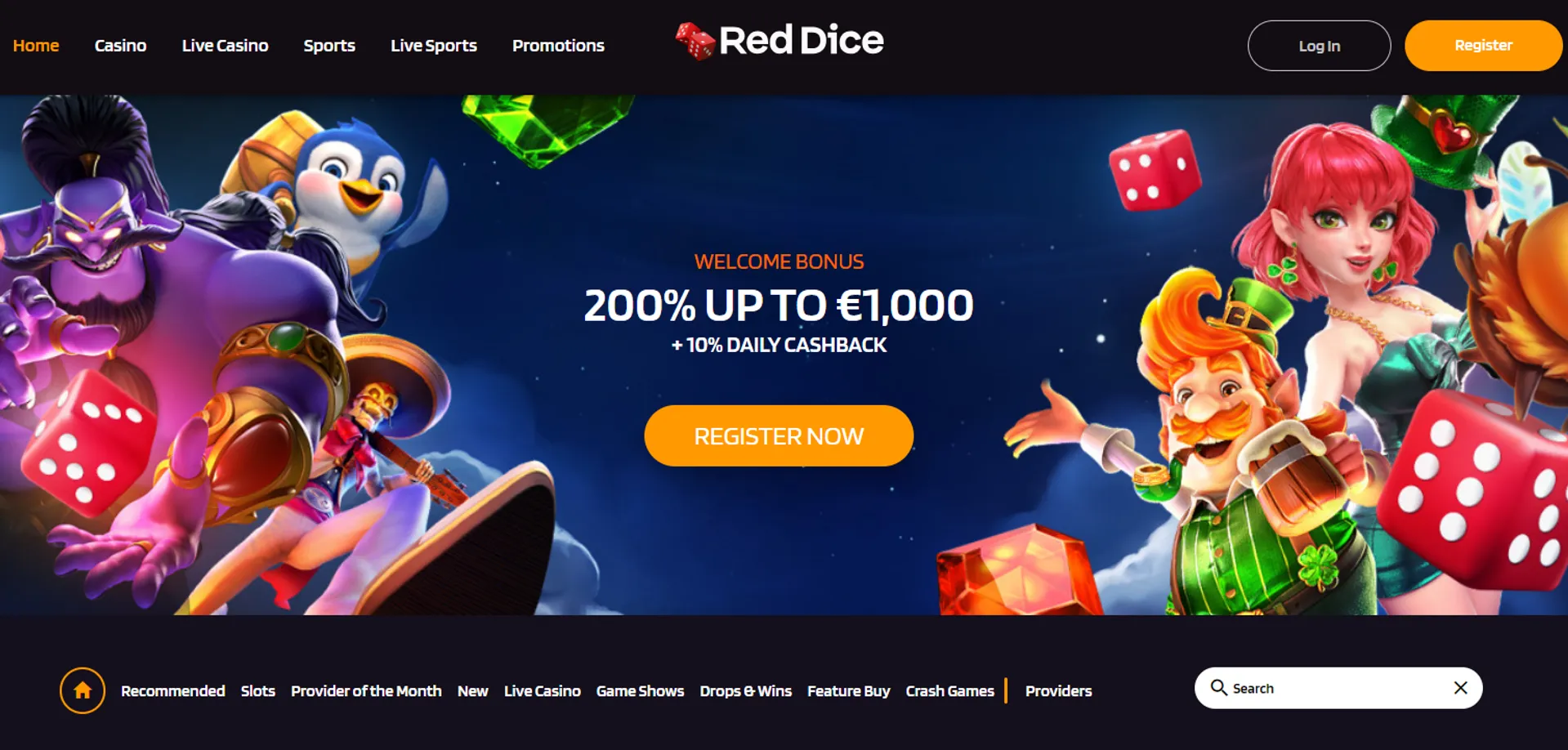 Домашняя страница казино Red Dice