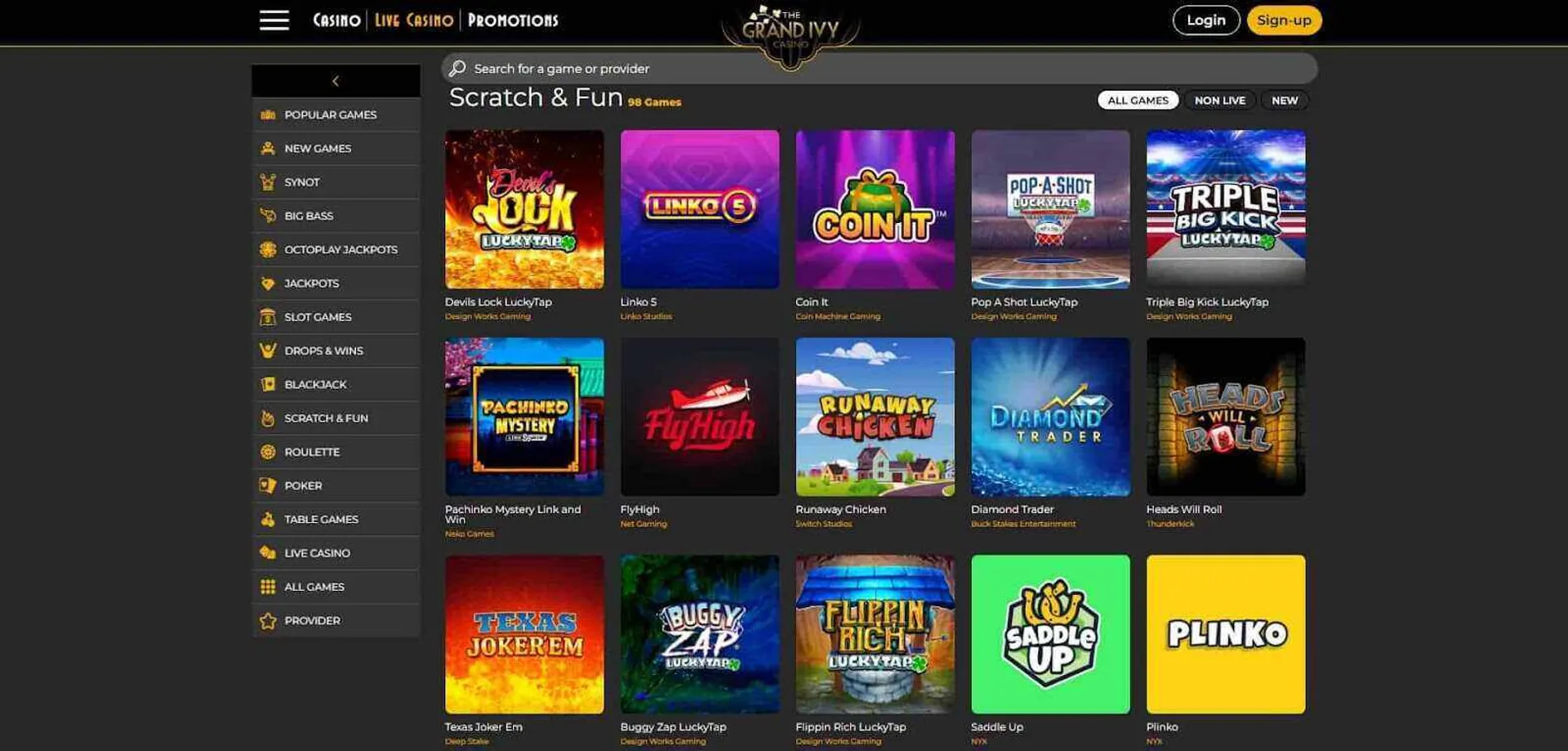 Grand Ivy Casino exclusive games and Slingo