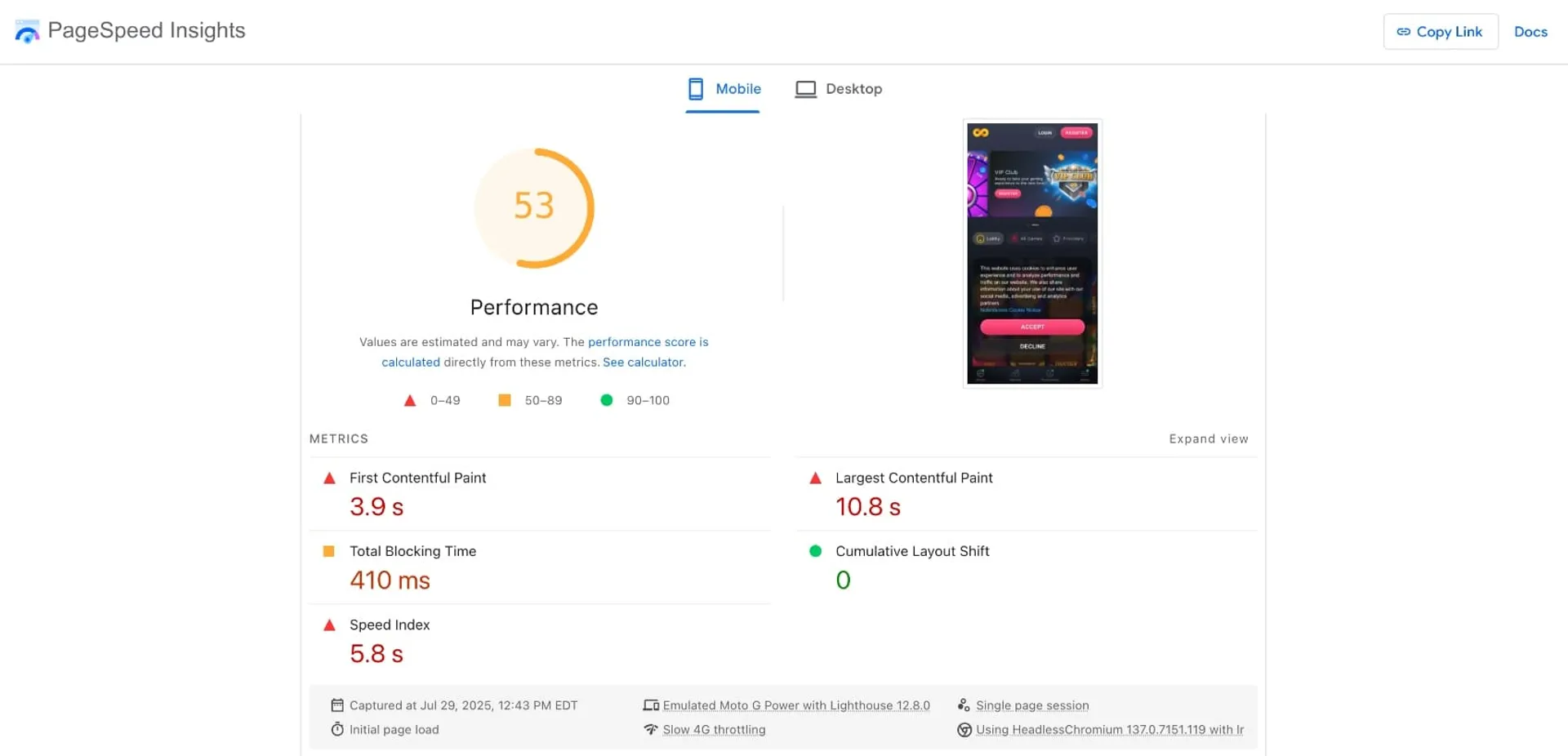 NoLimitCoins casino page speed