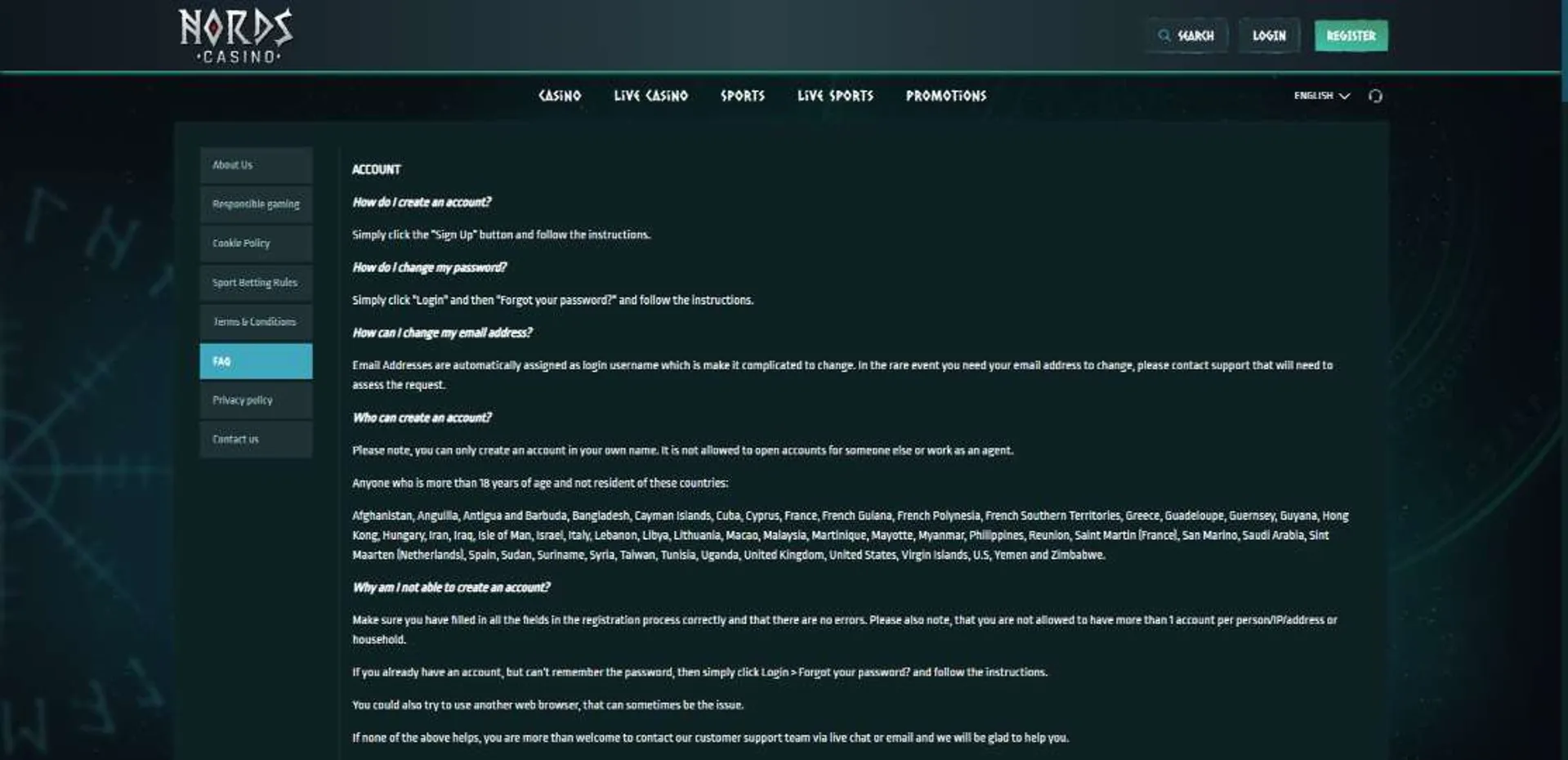 Nords Casino customer support