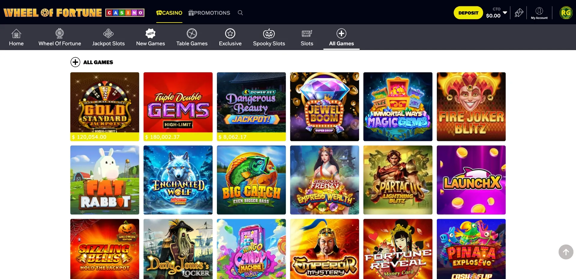 Games at Wheel of Fortune Casino