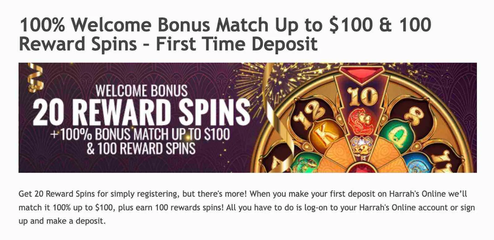 Welcome bonus Harrah's casino