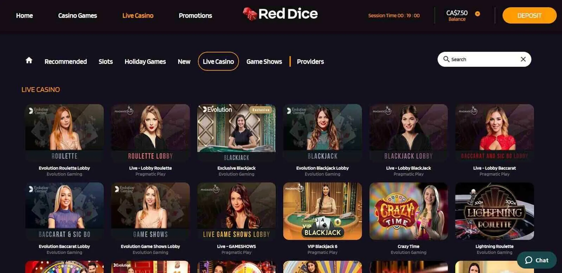 The top live dealer games at RedDice Casino