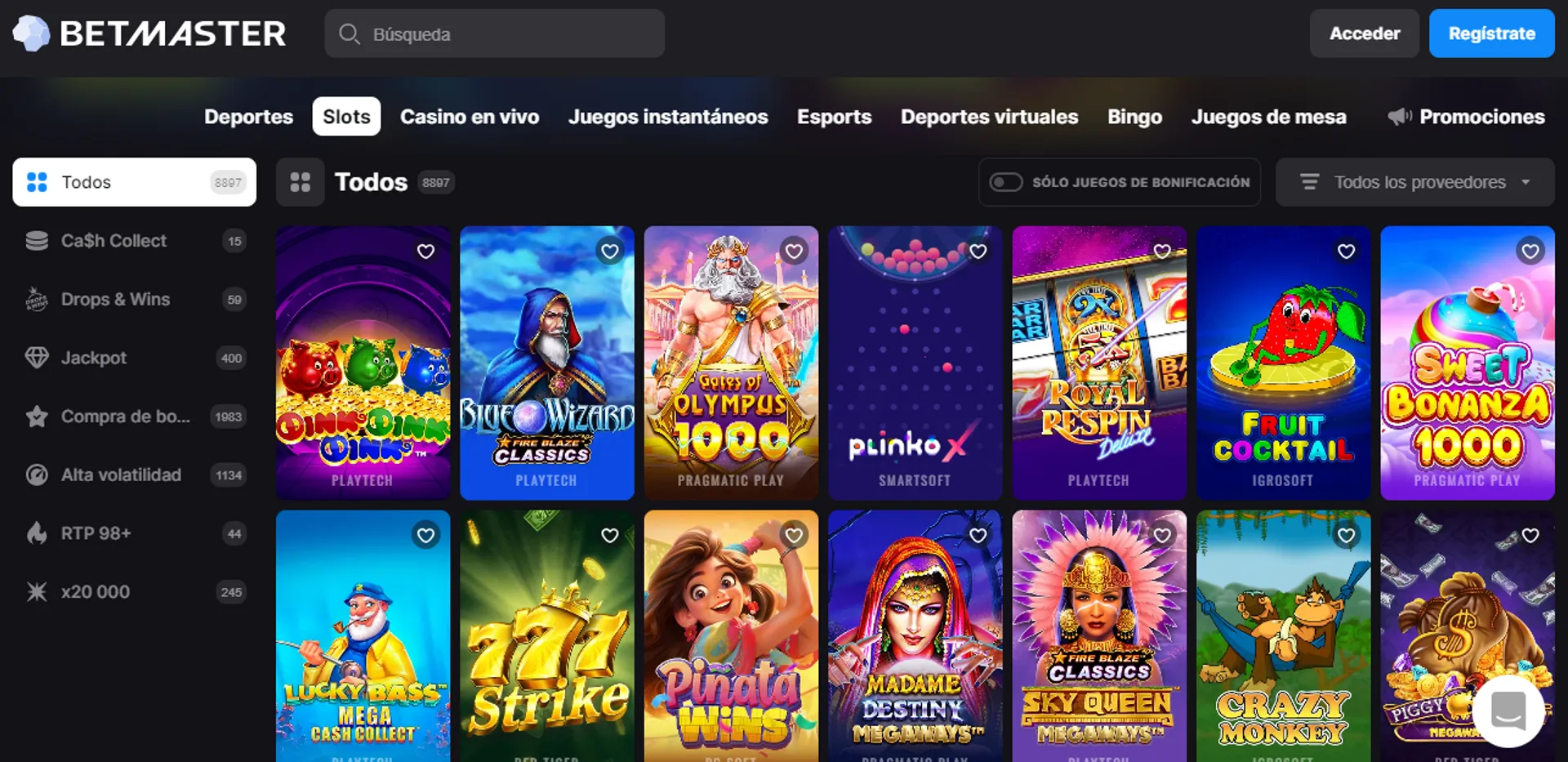 Betmaster tiene más de 9.000 tragamonedas disponibles